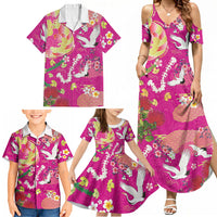 Hawaiian and Japanese Culture Together Family Matching Summer Maxi Dress and Hawaiian Shirt Kakau Tribal Pattern and Irezumi Art Pink Color LT03 - Polynesian Pride