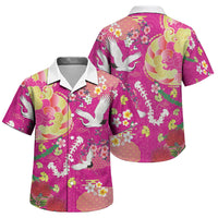 Hawaiian and Japanese Culture Together Family Matching Summer Maxi Dress and Hawaiian Shirt Kakau Tribal Pattern and Irezumi Art Pink Color LT03 Son's Shirt Pink - Polynesian Pride