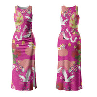 Hawaiian and Japanese Culture Together Family Matching Tank Maxi Dress and Hawaiian Shirt Kakau Tribal Pattern and Irezumi Art Pink Color LT03 Mom's Dress Pink - Polynesian Pride