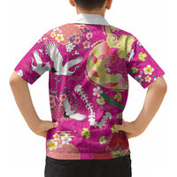 Hawaiian and Japanese Culture Together Kid Hawaiian Shirt Kakau Tribal Pattern and Irezumi Art Pink Color LT03 - Polynesian Pride