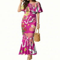 Hawaiian and Japanese Culture Together Mermaid Dress Kakau Tribal Pattern and Irezumi Art Pink Color LT03 Women Pink - Polynesian Pride