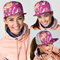 Hawaiian and Japanese Culture Together Mesh Trucker Cap Kakau Tribal Pattern and Irezumi Art Pink Color