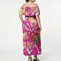 Hawaiian and Japanese Culture Together Off Shoulder Maxi Dress Kakau Tribal Pattern and Irezumi Art Pink Color LT03 - Polynesian Pride