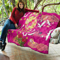 Hawaiian and Japanese Culture Together Quilt Kakau Tribal Pattern and Irezumi Art Pink Color