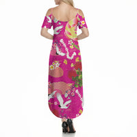 Hawaiian and Japanese Culture Together Summer Maxi Dress Kakau Tribal Pattern and Irezumi Art Pink Color LT03 - Polynesian Pride