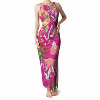 Hawaiian and Japanese Culture Together Tank Maxi Dress Kakau Tribal Pattern and Irezumi Art Pink Color LT03 Women Pink - Polynesian Pride