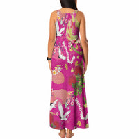 Hawaiian and Japanese Culture Together Tank Maxi Dress Kakau Tribal Pattern and Irezumi Art Pink Color LT03 - Polynesian Pride