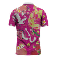 Hawaiian and Japanese Culture Together Zipper Polo Shirt Kakau Tribal Pattern and Irezumi Art Pink Color LT03 - Polynesian Pride