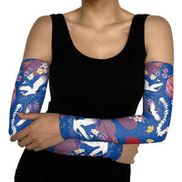 Hawaiian and Japanese Culture Together Arm Sleeves Kakau Tribal Pattern and Irezumi Art Blue Color