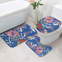 Hawaiian and Japanese Culture Together Bathroom Set Kakau Tribal Pattern and Irezumi Art Blue Color