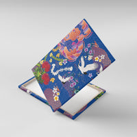 Hawaiian and Japanese Culture Together Canvas Wall Art Kakau Tribal Pattern and Irezumi Art Blue Color