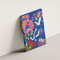 Hawaiian and Japanese Culture Together Canvas Wall Art Kakau Tribal Pattern and Irezumi Art Blue Color