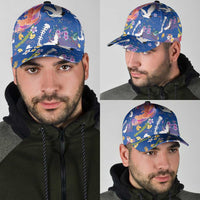 Hawaiian and Japanese Culture Together Classic Cap Kakau Tribal Pattern and Irezumi Art Blue Color