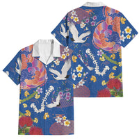 Hawaiian and Japanese Culture Together Family Matching Long Sleeve Bodycon Dress and Hawaiian Shirt Kakau Tribal Pattern and Irezumi Art Blue Color LT03 Dad's Shirt - Short Sleeve Blue - Polynesian Pride