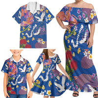 Hawaiian and Japanese Culture Together Family Matching Off Shoulder Maxi Dress and Hawaiian Shirt Kakau Tribal Pattern and Irezumi Art Blue Color LT03 - Polynesian Pride