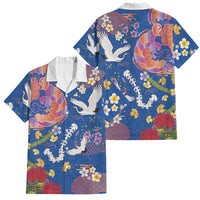Hawaiian and Japanese Culture Together Family Matching Off Shoulder Short Dress and Hawaiian Shirt Kakau Tribal Pattern and Irezumi Art Blue Color LT03 Dad's Shirt - Short Sleeve Blue - Polynesian Pride
