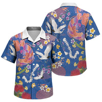 Hawaiian and Japanese Culture Together Family Matching Off Shoulder Short Dress and Hawaiian Shirt Kakau Tribal Pattern and Irezumi Art Blue Color LT03 Son's Shirt Blue - Polynesian Pride