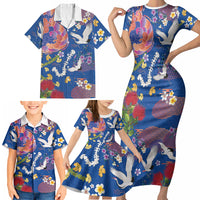 Hawaiian and Japanese Culture Together Family Matching Short Sleeve Bodycon Dress and Hawaiian Shirt Kakau Tribal Pattern and Irezumi Art Blue Color LT03 - Polynesian Pride