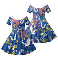 Hawaiian and Japanese Culture Together Family Matching Short Sleeve Bodycon Dress and Hawaiian Shirt Kakau Tribal Pattern and Irezumi Art Blue Color LT03 Daughter's Dress Blue - Polynesian Pride