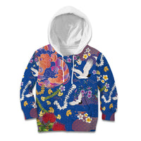 Hawaiian and Japanese Culture Together Kid Hoodie Kakau Tribal Pattern and Irezumi Art Blue Color