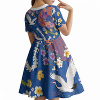 Hawaiian and Japanese Culture Together Kid Short Sleeve Dress Kakau Tribal Pattern and Irezumi Art Blue Color LT03 - Polynesian Pride