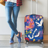 Hawaiian and Japanese Culture Together Luggage Cover Kakau Tribal Pattern and Irezumi Art Blue Color