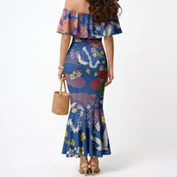 Hawaiian and Japanese Culture Together Mermaid Dress Kakau Tribal Pattern and Irezumi Art Blue Color LT03 - Polynesian Pride