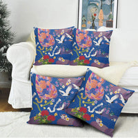 Hawaiian and Japanese Culture Together Pillow Cover Kakau Tribal Pattern and Irezumi Art Blue Color