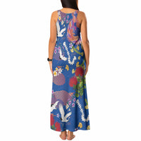 Hawaiian and Japanese Culture Together Tank Maxi Dress Kakau Tribal Pattern and Irezumi Art Blue Color LT03 - Polynesian Pride