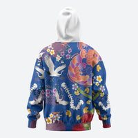 Hawaiian and Japanese Culture Together Zip Hoodie Kakau Tribal Pattern and Irezumi Art Blue Color