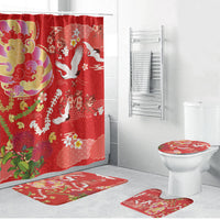 Hawaiian and Japanese Culture Together Bathroom Set Kakau Tribal Pattern and Irezumi Art Red Color