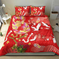 Hawaiian and Japanese Culture Together Bedding Set Kakau Tribal Pattern and Irezumi Art Red Color