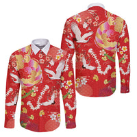 Hawaiian and Japanese Culture Together Family Matching Long Sleeve Bodycon Dress and Hawaiian Shirt Kakau Tribal Pattern and Irezumi Art Red Color LT03 Dad's Shirt - Long Sleeve Red - Polynesian Pride