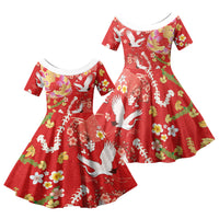 Hawaiian and Japanese Culture Together Family Matching Long Sleeve Bodycon Dress and Hawaiian Shirt Kakau Tribal Pattern and Irezumi Art Red Color LT03 Daughter's Dress Red - Polynesian Pride