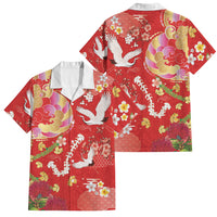 Hawaiian and Japanese Culture Together Family Matching Short Sleeve Bodycon Dress and Hawaiian Shirt Kakau Tribal Pattern and Irezumi Art Red Color LT03 Dad's Shirt - Short Sleeve Red - Polynesian Pride