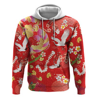 Hawaiian and Japanese Culture Together Hoodie Kakau Tribal Pattern and Irezumi Art Red Color