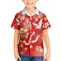 Hawaiian and Japanese Culture Together Kid Hawaiian Shirt Kakau Tribal Pattern and Irezumi Art Red Color LT03 Kid Red - Polynesian Pride