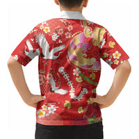 Hawaiian and Japanese Culture Together Kid Hawaiian Shirt Kakau Tribal Pattern and Irezumi Art Red Color LT03 - Polynesian Pride
