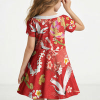 Hawaiian and Japanese Culture Together Kid Short Sleeve Dress Kakau Tribal Pattern and Irezumi Art Red Color LT03 - Polynesian Pride