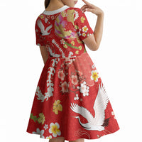 Hawaiian and Japanese Culture Together Kid Short Sleeve Dress Kakau Tribal Pattern and Irezumi Art Red Color LT03 - Polynesian Pride