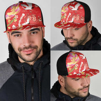 Hawaiian and Japanese Culture Together Mesh Trucker Cap Kakau Tribal Pattern and Irezumi Art Red Color
