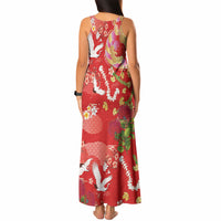 Hawaiian and Japanese Culture Together Tank Maxi Dress Kakau Tribal Pattern and Irezumi Art Red Color LT03 - Polynesian Pride