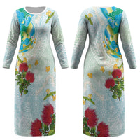 Japanese and Hawaiian Culture Fusion Couples Matching Long Sleeve Bodycon Dress and Long Sleeve Button Shirt Irezumi with Turtles and Lei Kakau Pattern Fresh Vibe LT03 - Polynesian Pride