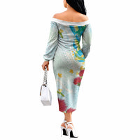 Japanese and Hawaiian Culture Fusion Off The Shoulder Long Sleeve Dress Irezumi with Turtles and Lei Kakau Pattern Fresh Vibe LT03 - Polynesian Pride