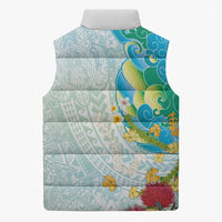 Japanese and Hawaiian Culture Fusion Sleeveless Puffer Jacket Irezumi with Turtles and Lei Kakau Pattern Fresh Vibe LT03 - Polynesian Pride