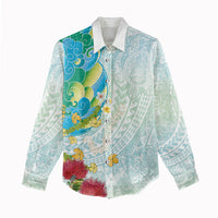 Japanese and Hawaiian Culture Fusion Women Casual Shirt Irezumi with Turtles and Lei Kakau Pattern Fresh Vibe LT03 - Polynesian Pride