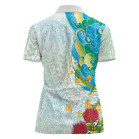 Japanese and Hawaiian Culture Fusion Women Polo Shirt Irezumi with Turtles and Lei Kakau Pattern Fresh Vibe LT03 - Polynesian Pride