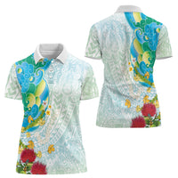 Japanese and Hawaiian Culture Fusion Women Polo Shirt Irezumi with Turtles and Lei Kakau Pattern Fresh Vibe LT03 - Polynesian Pride