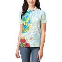 Japanese and Hawaiian Culture Fusion Women Polo Shirt Irezumi with Turtles and Lei Kakau Pattern Fresh Vibe LT03 - Polynesian Pride