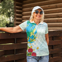 Japanese and Hawaiian Culture Fusion Women Polo Shirt Irezumi with Turtles and Lei Kakau Pattern Fresh Vibe LT03 - Polynesian Pride